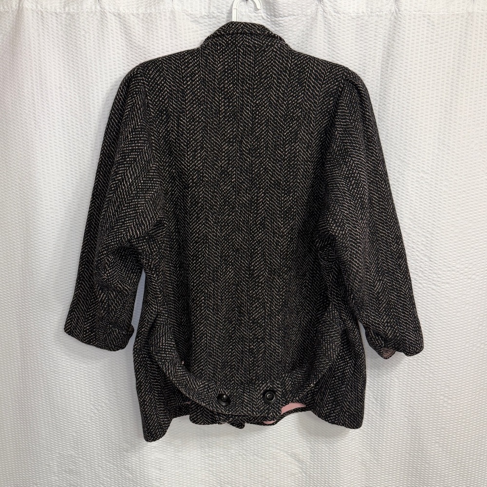Vintage Casa De Lana Uruguay 100% Pure New Wool Herringbone Pink Lining Coat 16 - Picture 7 of 7